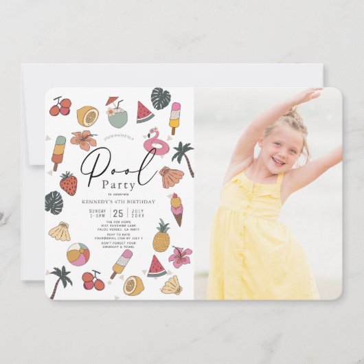 Party Sommerschwimmen Girl Foto Geburtstag Einladung (Vorderseite)