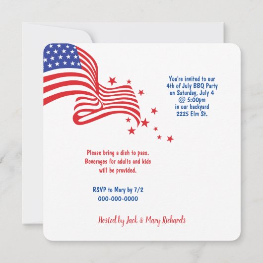 Party Sparklers auf amerikanischer Flagge Einladung (Rückseite)