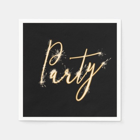 Party-Sparklertext auf Schwarz Serviette (Vorderseite)
