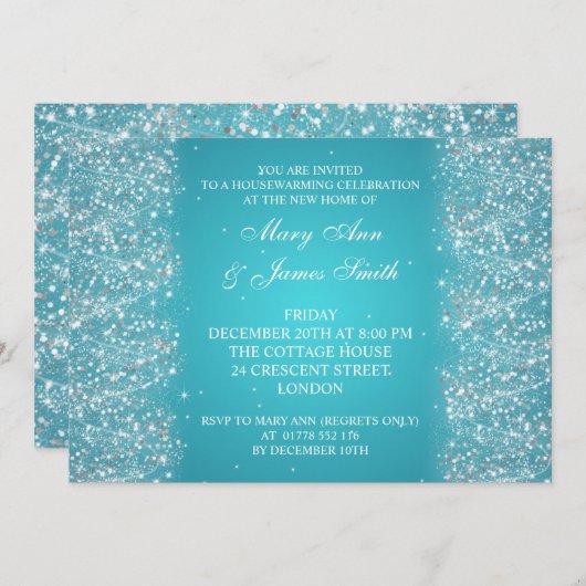 Party Sparkling Glitzer Türkis Einladung (Vorne/Hinten)