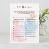 Party-Spielkarte für Babyname Gender Einladung (Stehend Vorderseite)