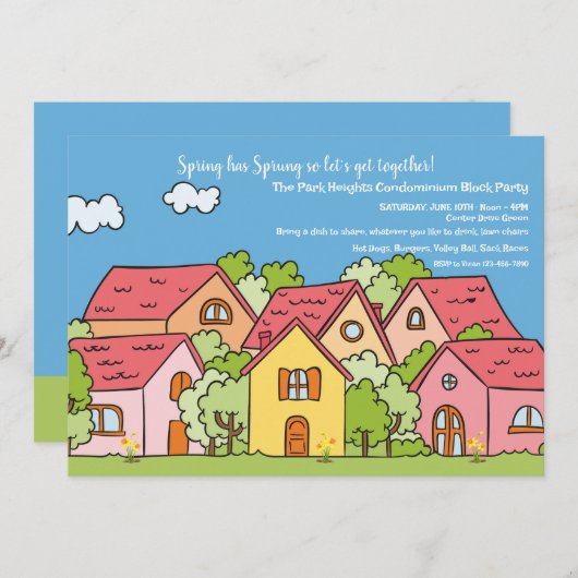 Party "Spring Neighbhood Block" Einladung (Vorne/Hinten)