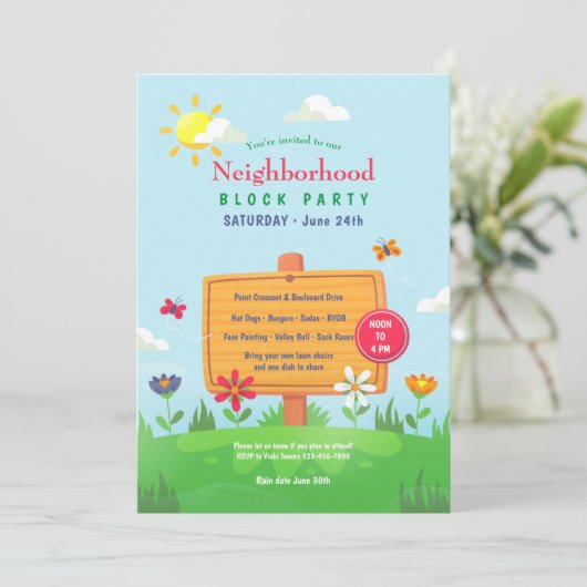 Party "Spring Neighbhood Block" Einladung (Stehend Vorderseite)