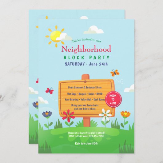 Party "Spring Neighbhood Block" Einladung (Vorne/Hinten)