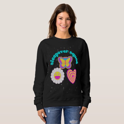 Party Squad Hot Pink Heart Butterfly Daisy Sweatshirt (Vorne ganz)