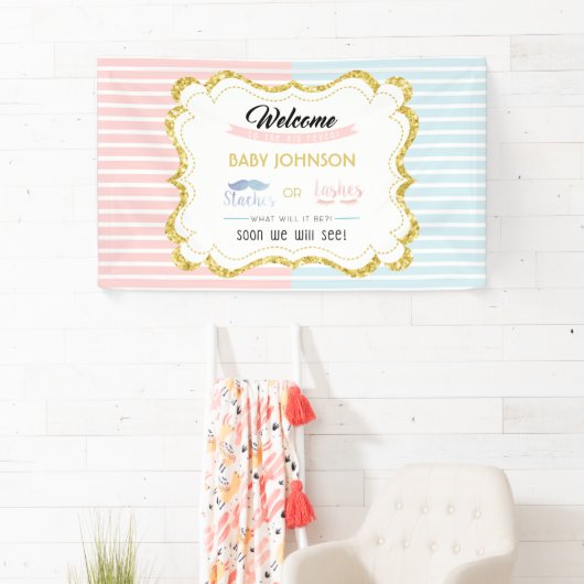 Party "Staches oder Lashes Welcome Sign Gender Rev Banner (Insitu)