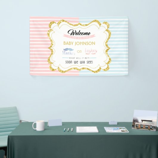 Party "Staches oder Lashes Welcome Sign Gender Rev Banner (Messeveranstaltung)