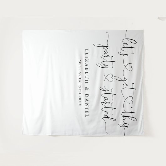 Party startete Foto Hochzeitsschrift im Herzen Wandteppich (Vorderseite (Horizontal))