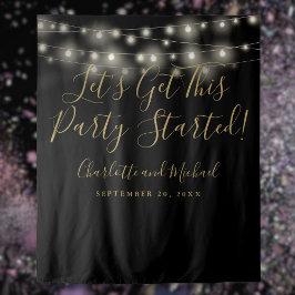 Party startete Schwarz und Gold Foto Hintergrund Wandteppich