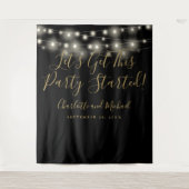 Party startete Schwarz und Gold Foto Hintergrund Wandteppich (Vorderseite)