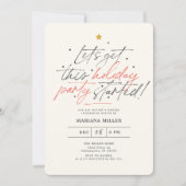 Party startete Script Red Christmas Holiday Party Einladung (Vorderseite)
