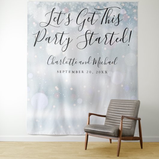 Party startete Script Winter Snowflakes Foto Stand Wandteppich (Beispiel)