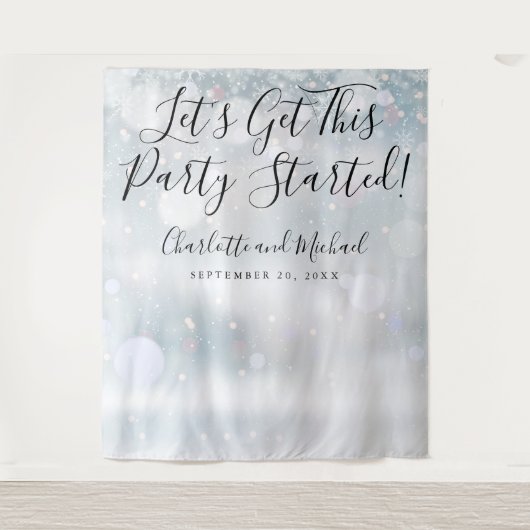 Party startete Script Winter Snowflakes Foto Stand Wandteppich (Vorderseite)