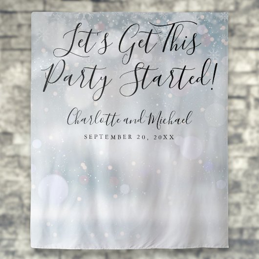 Party startete Script Winter Snowflakes Foto Stand Wandteppich