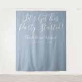 Party startete Skript Dusty Blue Foto Hintergrund Wandteppich (Vorderseite)