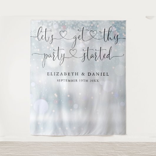 Party startete Skript Winter Wedding Foto Hintergr Wandteppich (Vorderseite)