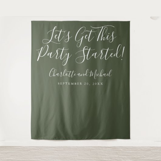 Party startete Skriptsprache Olive Green Foto Hint Wandteppich (Vorderseite)