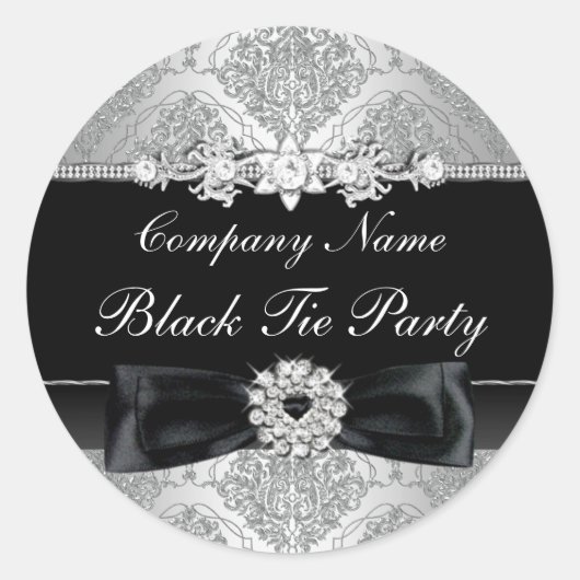 Party-Sticker für Damask & Bow Corporate Black Kra Runder Aufkleber (Vorderseite)