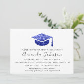 Party Student Blue White Graduate Cap Einladung (Stehend Vorderseite)