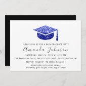 Party Student Blue White Graduate Cap Einladung (Vorne/Hinten)