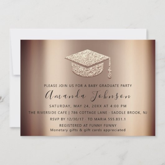 Party Student Rose Gold Graduate Cap Einladung (Vorderseite)