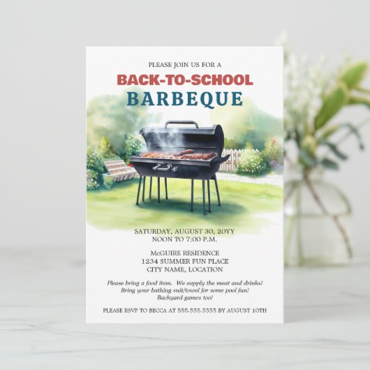 Party "Summer Back to School GRILLEN" Einladung (Stehend Vorderseite)