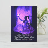 PARTY SWEET16, BLUE BLACK DAMASK EINLADUNG (Stehend Vorderseite)