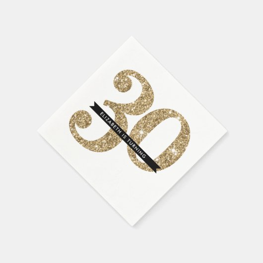 PARTY TABLE LARGE AGE Moderne 30 Gold Glitzer Serviette (Ecke)