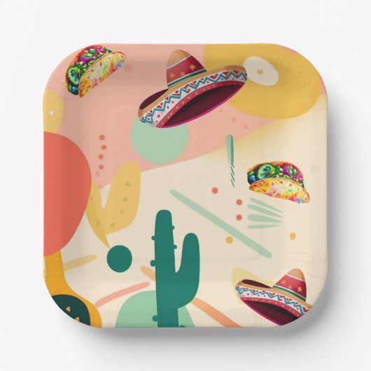Party Tacos und Sombreros Pappteller (Vorderseite)