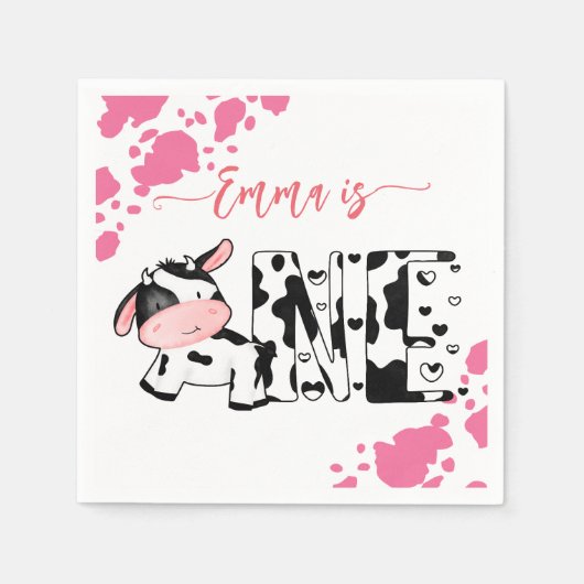 Party-Tafelgeschirr Rosa Kuh Muster personalisiert Serviette (Vorderseite)