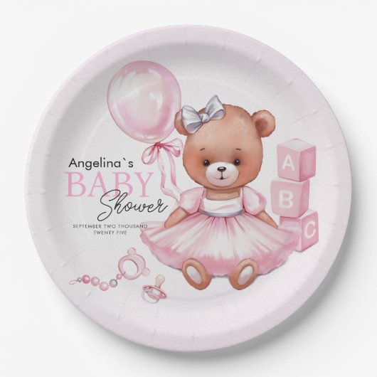 Party Teller für Baby Dusche Teddybär. (Vorderseite)