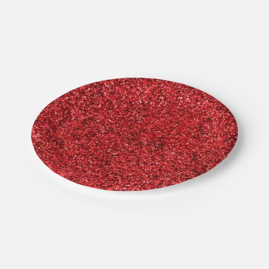 Party-Teller mit rotem Glitzer Pappteller (Schrägansicht)