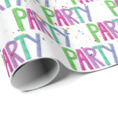 Party Text und Confetti auf Weiß Geschenkpapier (Rolleneckpunkt)