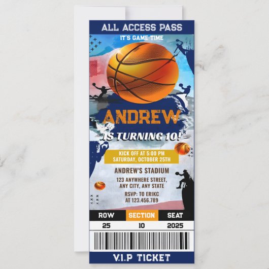Party Ticket für Personal Modern Basketball Geburt Einladung (Vorderseite)