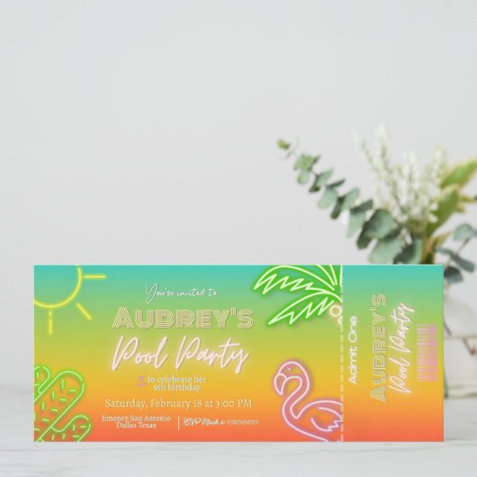 Party-Ticket Pool Einladung (Stehend Vorderseite)
