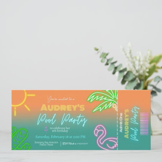 Party-Ticket Pool Einladung (Stehend Vorderseite)