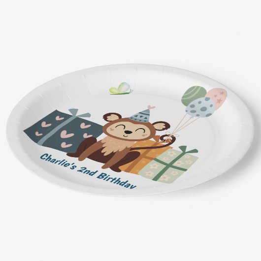 Party Tier, Affe mit Geschenken und Ballon Pappteller (Schrägansicht)
