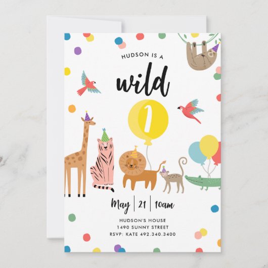 Party Tier Einladung 1. Geburtstag (Vorderseite)