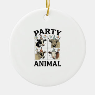 Party-Tier-Kuh-Vintage-Stich-T-Shirt-Design_ Keramik Ornament