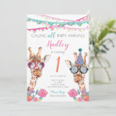 Party Tiere 1. Geburtstag Party Einladung (Stehend Vorderseite)