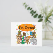 Party Tiere 3. Geburtstagstorte Einladungspostkarte (Stehend Vorderseite)