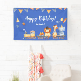 Party Tiere auf Zug Kid Jungle Birthday Blue Banner