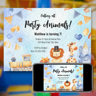 Party Tiere auf Zugkid Jungle Geburtstagsparty Einladung