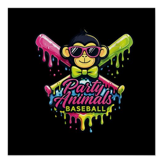 Party-Tiere Baseball Lustiger Affe Damen Poster (Vorderseite)