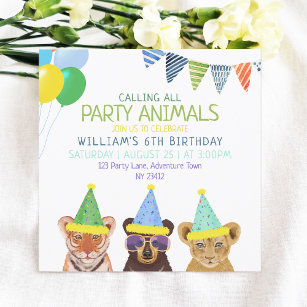 Party Tiere Blue Birthday Einladung