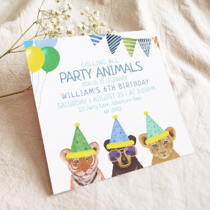 Party Tiere Blue Birthday Einladung