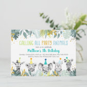 Party Tiere Blue Gold Safari Geburtstag Einladung (Stehend Vorderseite)