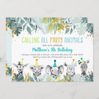 Party Tiere Blue Gold Safari Geburtstag Einladung