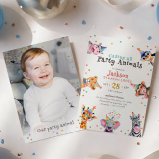 Party-Tiere Editierbares Alter & Foto Kinder Gebur Einladung