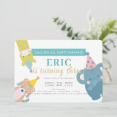 Party Tiere Elephant Gold Glitzer Boy Geburtstag Einladung (Stehend Vorderseite)